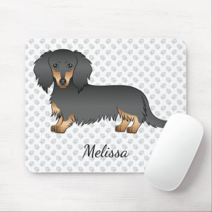 Schwarz & Tan Langhaar-Dachshund-Cartoon-Hund & Na Mousepad