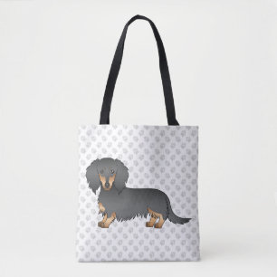 Schwarz & Tan Langhaar-Dachshund-Cartoon-Hund & Pf Tasche