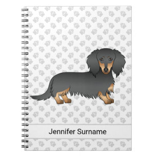 Schwarz & Tan Langhaar-Dachshund-Cartoon-Hund & Te Notizblock