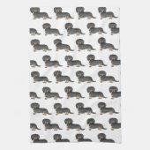 Schwarz-Tan-Langhaar-Dackel Niedliches Hundeschema Geschirrtuch (Vertikal)