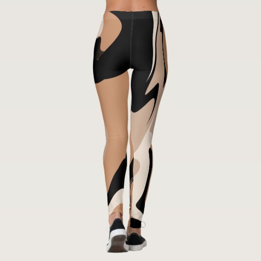 Schwarz-Tan-Marmor-Muster Leggings (Rückseite)