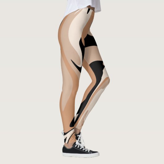 Schwarz-Tan-Marmor-Muster Leggings (Rechts)