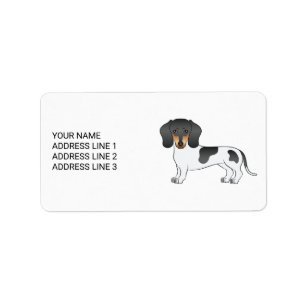 Schwarz-Tan-Piebald-Kurthaar-Dachshund & Text Adressaufkleber