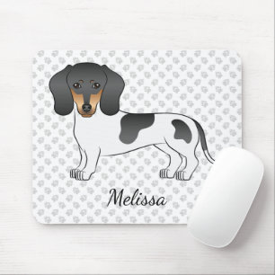 Schwarz-Tan-Piebald-Kurzhaar-Dackel & Name Mousepad