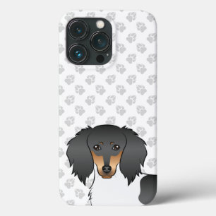 Schwarz-Tan-Piebald Langhaar-Dachshund & Pfoten Case-Mate iPhone Hülle