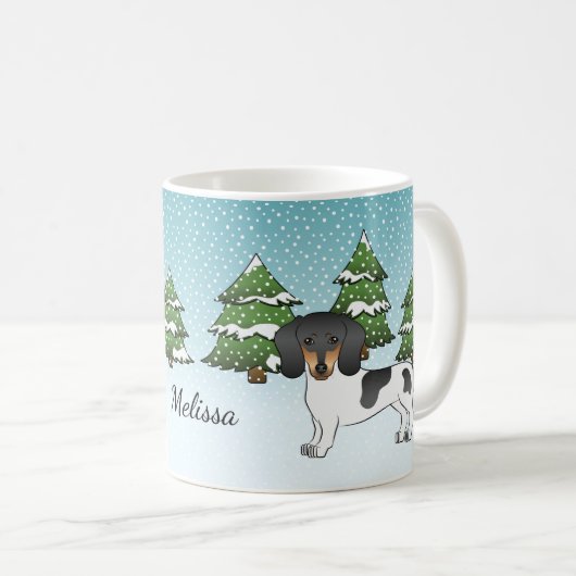Schwarz-Tan-Pipe Kurze Dackel im Winter Kaffeetasse (VorderseiteRechts)