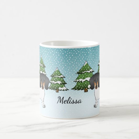 Schwarz-Tan-Pipe Kurze Dackel im Winter Kaffeetasse (Mittel)