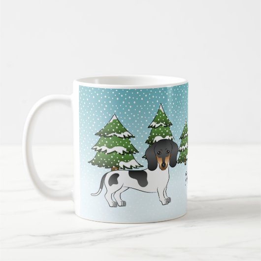 Schwarz-Tan-Pipe Kurze Dackel im Winter Kaffeetasse (Links)