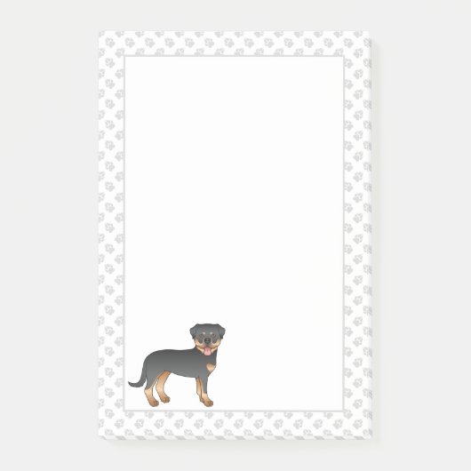 Schwarz-Tan Rottweiler Niedlicher Cartoon Hund und Post-it Klebezettel (Vorderseite)