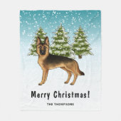 Schwarz-Tan-Schäfer Hund Winterwald Fleecedecke (Vorderseite)