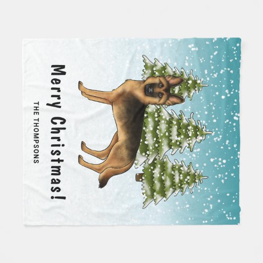 Schwarz-Tan-Schäfer Hund Winterwald Fleecedecke (Vorderseite (Horizontal))