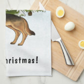 Schwarz-Tan-Schäfer Hund Winterwald Geschirrtuch (Viertel Falte)