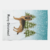 Schwarz-Tan-Schäfer Hund Winterwald Geschirrtuch (Horizontal)