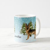 Schwarz-Tan-Schäfer Hund Winterwald Kaffeetasse (VorderseiteRechts)