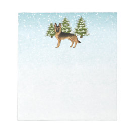 Schwarz-Tan-Schäfer Hund Winterwald Notizblock