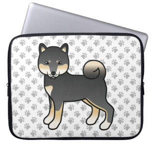 Schwarz-Tan-Shiba-Inu-Cartoon-Hunde-Illustration Laptopschutzhülle