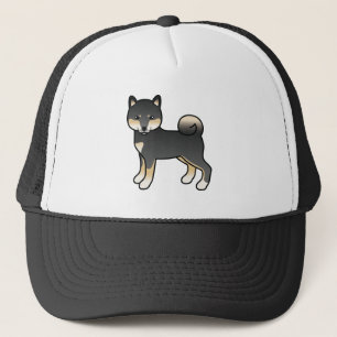 Schwarz-Tan-Shiba-Inu-Cartoon-Hunde-Illustration Truckerkappe