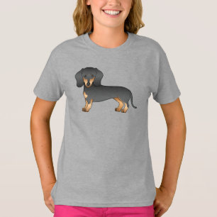 Schwarz & Tan Smooth Hair Dackel Niedlich Cartoon T-Shirt