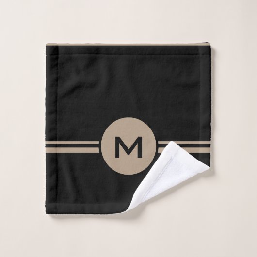 Schwarz-Tan Solid and Stripes Bath Handtuch Set (Waschlappen)