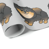 Schwarz-Tan-Spitz-Hundemuster auf Grau Geschenkpapier (Rolleneckpunkt)