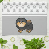 Schwarz-Tan-Spitz mit grauem Pfotenmuster Geschirrtuch (Gefaltet)