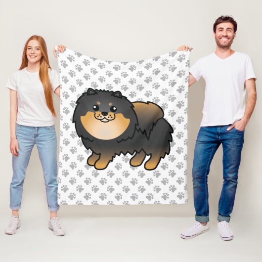 Schwarz-Tan-Spitz Niedlich Cartoon Dog & Paws Fleecedecke (Beispiel)