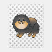 Schwarz-Tan-Spitz Niedlich Cartoon Dog & Paws Fleecedecke (Vorderseite)