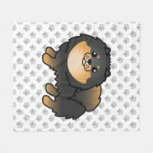 Schwarz-Tan-Spitz Niedlich Cartoon Dog & Paws Fleecedecke (Vorderseite (Horizontal))