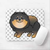 Schwarz-Tan-Spitz Niedlich Cartoon Dog & Paws Mousepad (Mit Mouse)