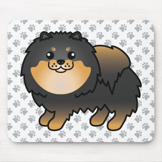 Schwarz-Tan-Spitz Niedlich Cartoon Dog & Paws Mousepad (Vorne)