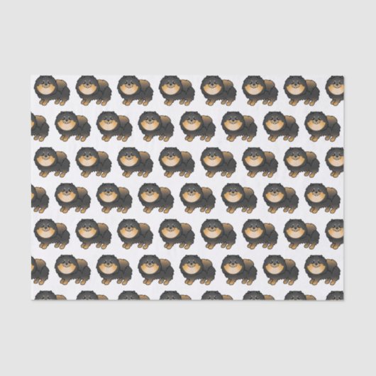 Schwarz-Tan-Spitz Niedliches Cartoon-Hundeschema Seidenpapier (Vorderseite)