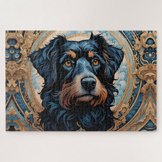 Schwarz-Tan-Terrier-Portrait Puzzle (Horizontal)