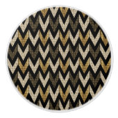 Schwarz, Tan und Gold Herringbone - Texturierte Ge Keramikknauf (Vorderseite)