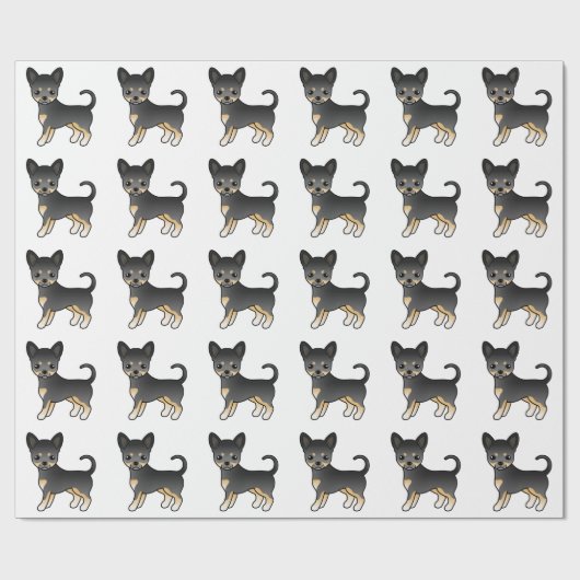 Schwarz-Tan-Weicher-Coat Chihuahua-Hundemuster Geschenkpapier (Flach)