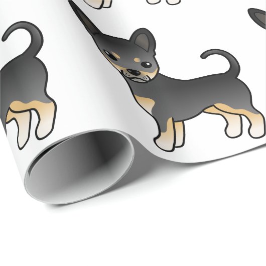 Schwarz-Tan-Weicher-Coat Chihuahua-Hundemuster Geschenkpapier (Rolleneckpunkt)