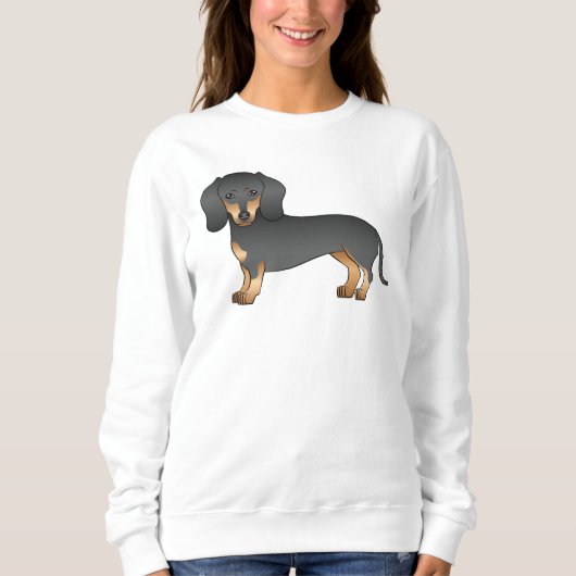 Schwarz-Tan-Weichhaar-Dackel Cartoon Dog Sweatshirt (Vorderseite)