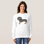 Schwarz-Tan-Weichhaar-Dackel Cartoon Dog Sweatshirt (Vorne ganz)