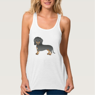 Schwarz-Tan-Weichhaar-Dackel Cartoon Dog Tank Top