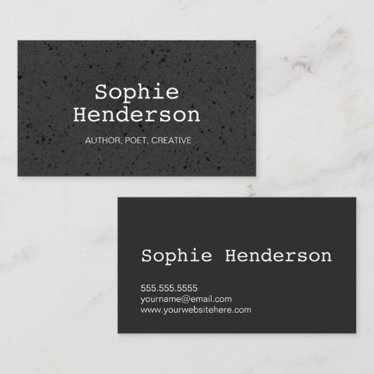 Schwarz Textured Minimalistisch Author Beruflich Visitenkarte (Vorne/Hinten)