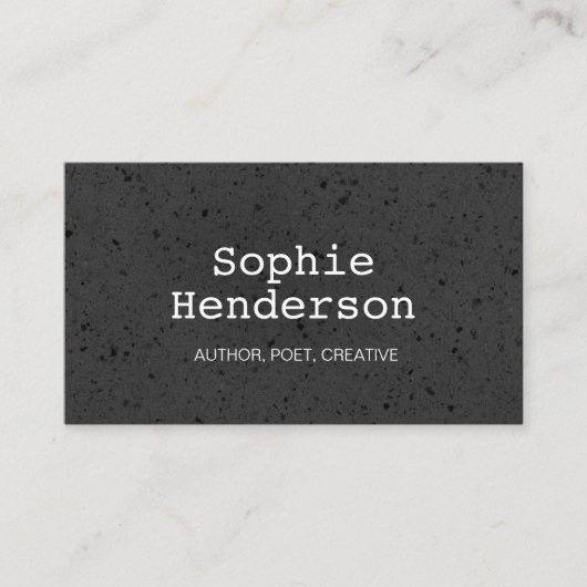 Schwarz Textured Minimalistisch Author Beruflich Visitenkarte (Vorderseite)