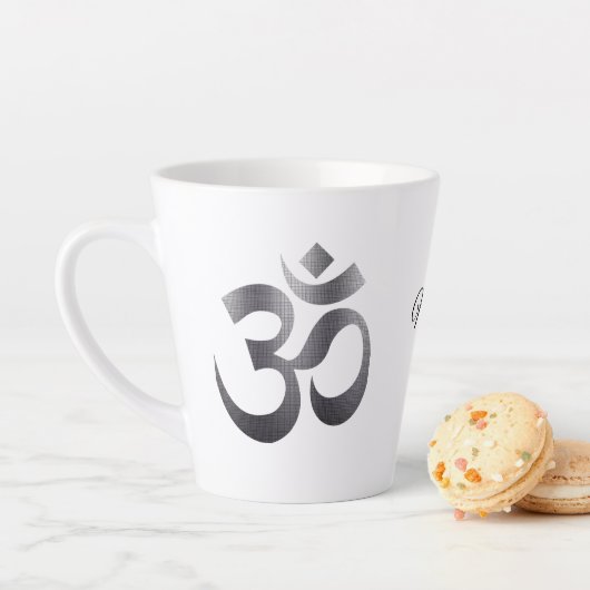 Schwarz Textured Om Symbol, Name, 12oz Latte Tasse (Beispiel)