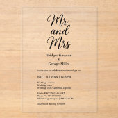 Schwarz transparent mr und mrs Elegant Wedding Acryleinladungen (Vorderseite)