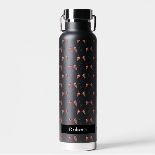 Schwarz-Transparentes Eiscreme-Muster mit Namen Trinkflasche (Vorne)