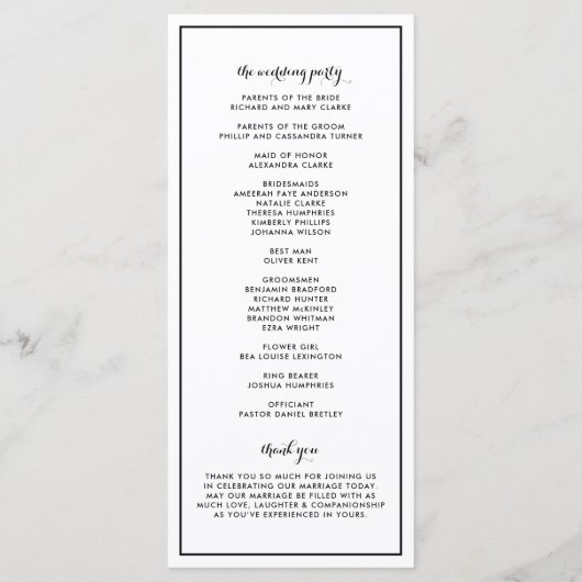 Schwarz | Trinken und Verheiratet Hochzeitsreisen. Programm (Rückseite)