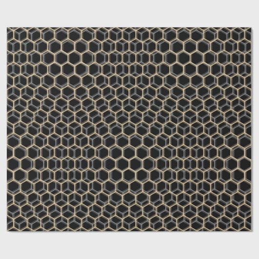 Schwarz Trippy Honeycomb Hexagon Muster Cool dunke Geschenkpapier (Flach)