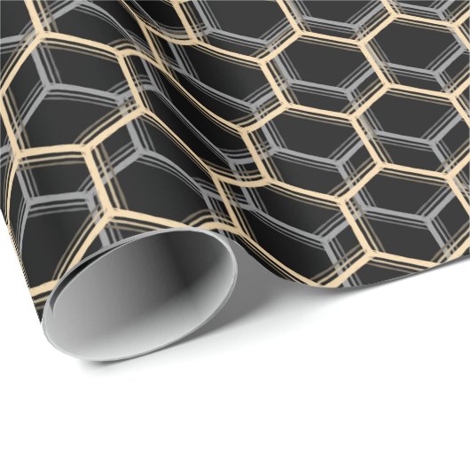 Schwarz Trippy Honeycomb Hexagon Muster Cool dunke Geschenkpapier (Rolleneckpunkt)