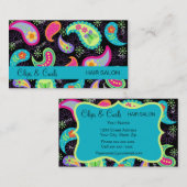 Schwarz Türkis Blau Moderne Paisley Whimsy Muster Visitenkarte (Vorne/Hinten)