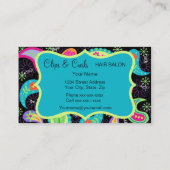 Schwarz Türkis Blau Moderne Paisley Whimsy Muster Visitenkarte (Rückseite)