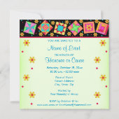 Schwarz Türkis farbenfrohe Patchwork Quilblock Kun Einladung (Rückseite)