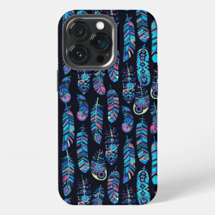 Schwarz-Türkis-Feder-Muster iPhone 13 Pro Hülle